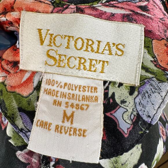 Vintage Victoria's Secret Gold Label Satin Slip Dress Floral Button Black Pink M - Picture 8 of 10